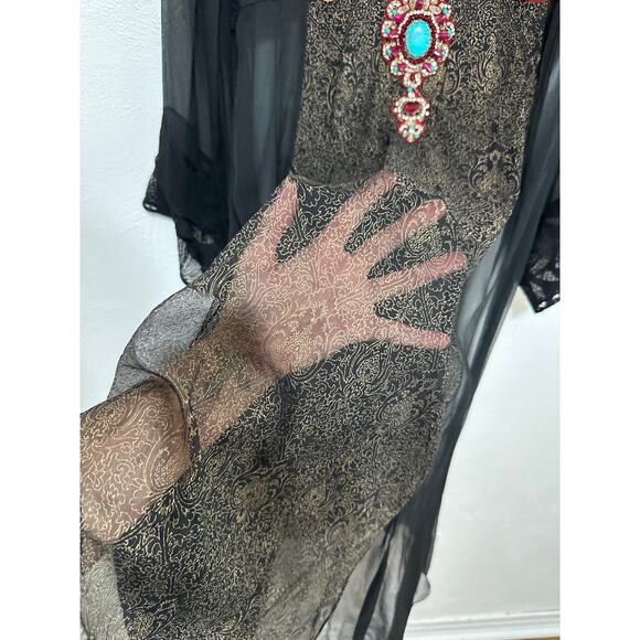 VTG STUNNING Chinyere Sheer Beaded Dress M Whimsigoth Dark Romantic Boho Hippie - Picture 11 of 16